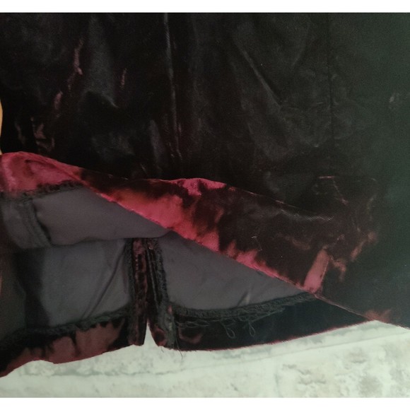 Vintage 90s Witchy Goth Black & Dark Red Velvet Mini Dress Mesh Long Sleeves - Picture 2 of 6